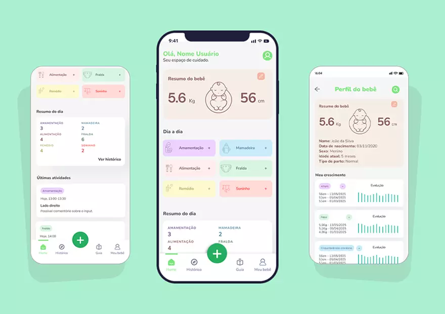 My Baby Routine - Mockups dos Apps